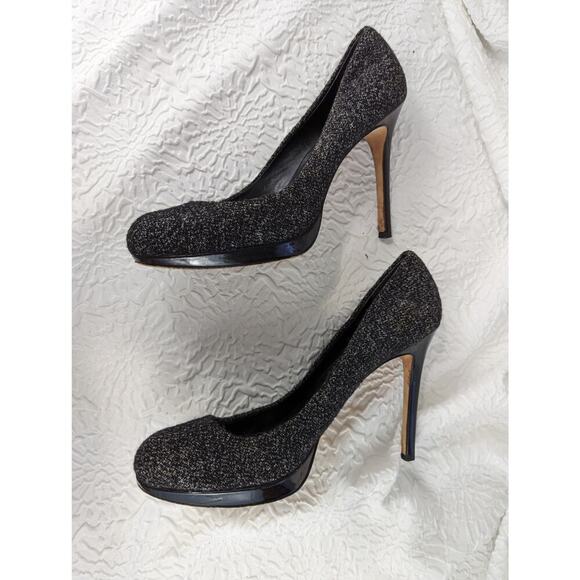 ANN TAYLOR! BLACK & WHITE FABRIC, PATENT LEATHER STILETTO HEELS! SZ 9.5M - Picture 6 of 8